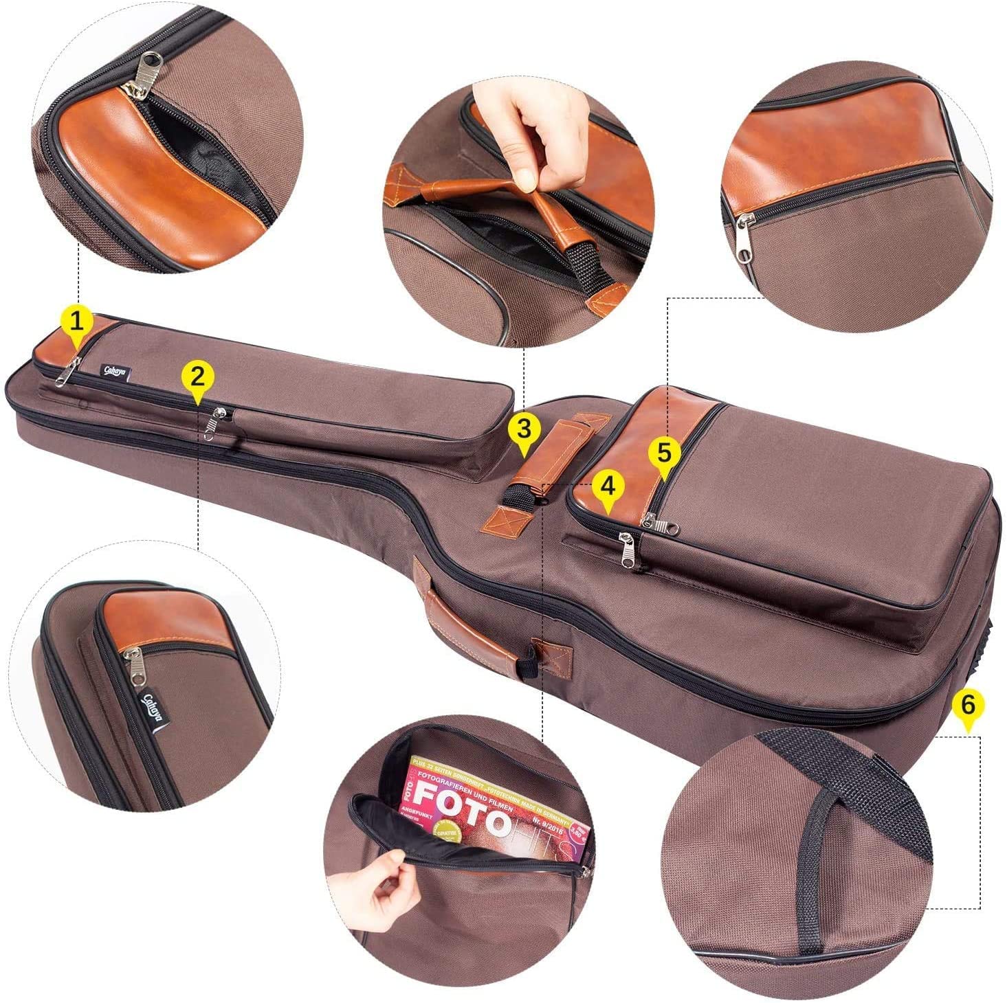 CAHAYA Borsa Chitarra Custodia di Oxford Impermeabile per 41 Pollici Chitarra Acustica Classica con Imbottitura 12mm Doppia Cinghie da Spalla Regolabile