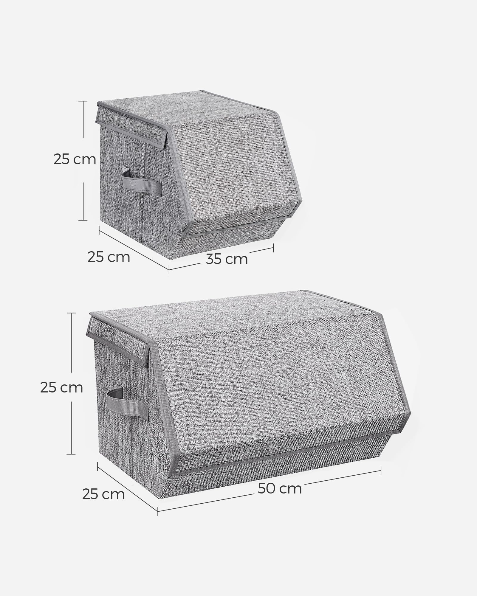SONGMICS Boîte de Rangement avec Couvercle, Lot de 4, Coffre, Panier, Empilable, avec Fermetures Magnétiques, en Tissu, Cadre en Métal, pour Vêtements, Livres, Gris RLB22GY