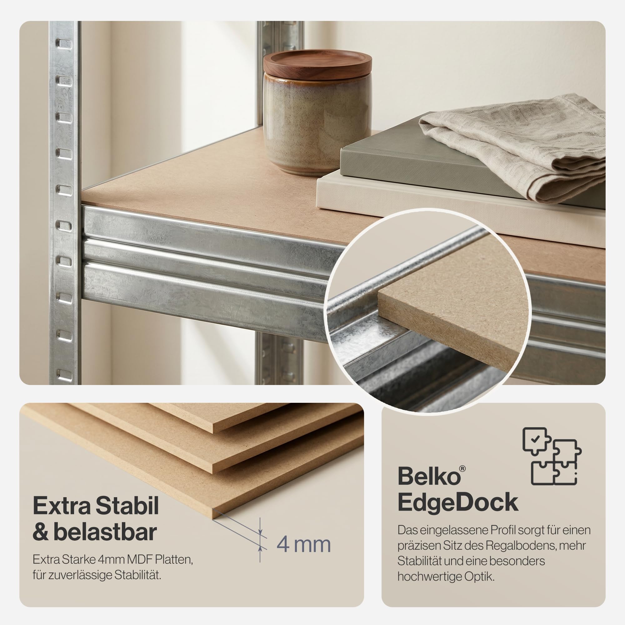 BELKO® Schwerlastregal C225 Verzinkt, 200x120x50 cm, Breitspannregal, XXL Lagerregal & Kellerregal, Metallregal mit 5 Böden, Steckregal bis 900kg belastbar (180kg pro Ebene)