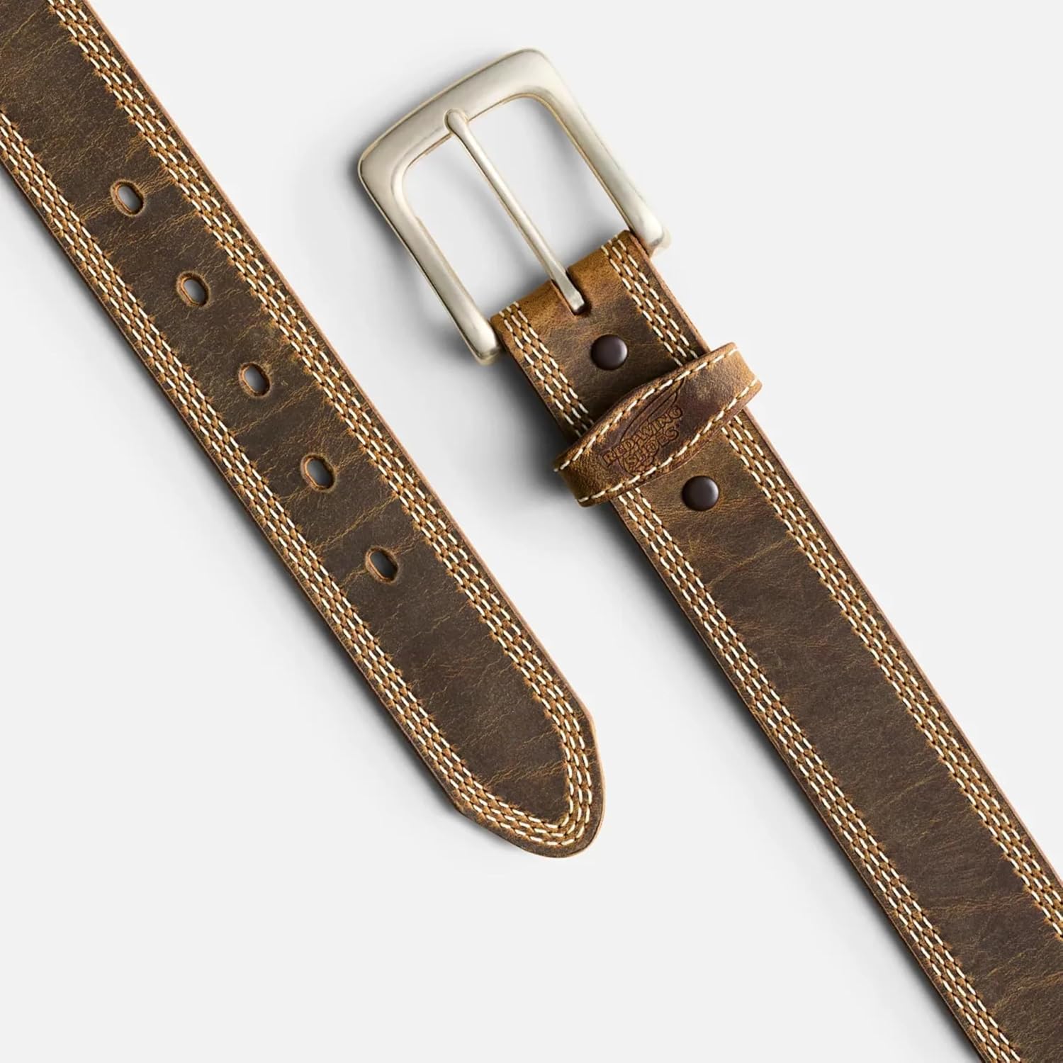 Red Wing Shoes Men's Triple Stitch Leather Belt, 1.5" Full Grain Leather, Heel Bar Buckle