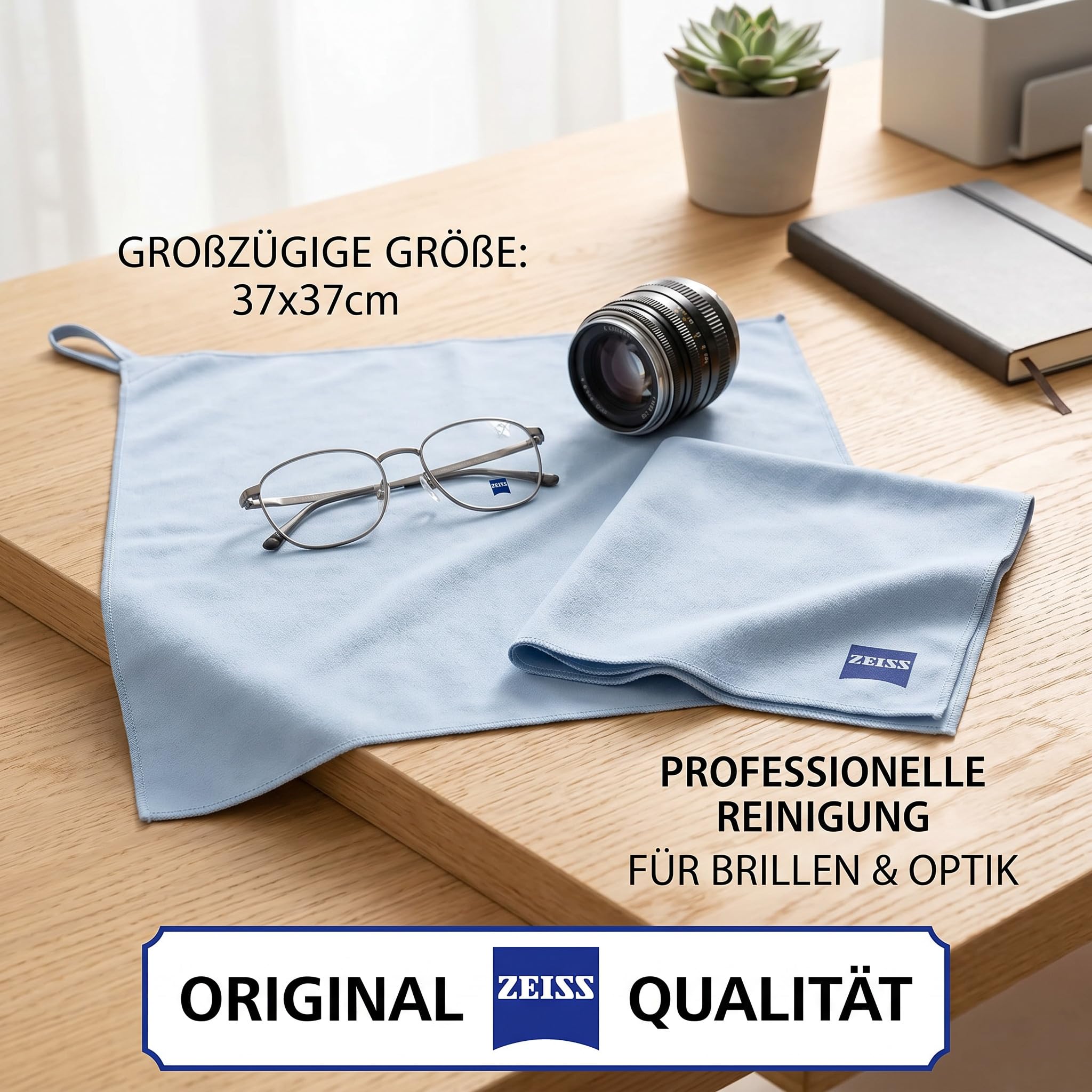 ZEISS Brillenputztuch - Optiker-Werkstatttuch aus Mikrofaser (37x37cm) mit Aufhänger