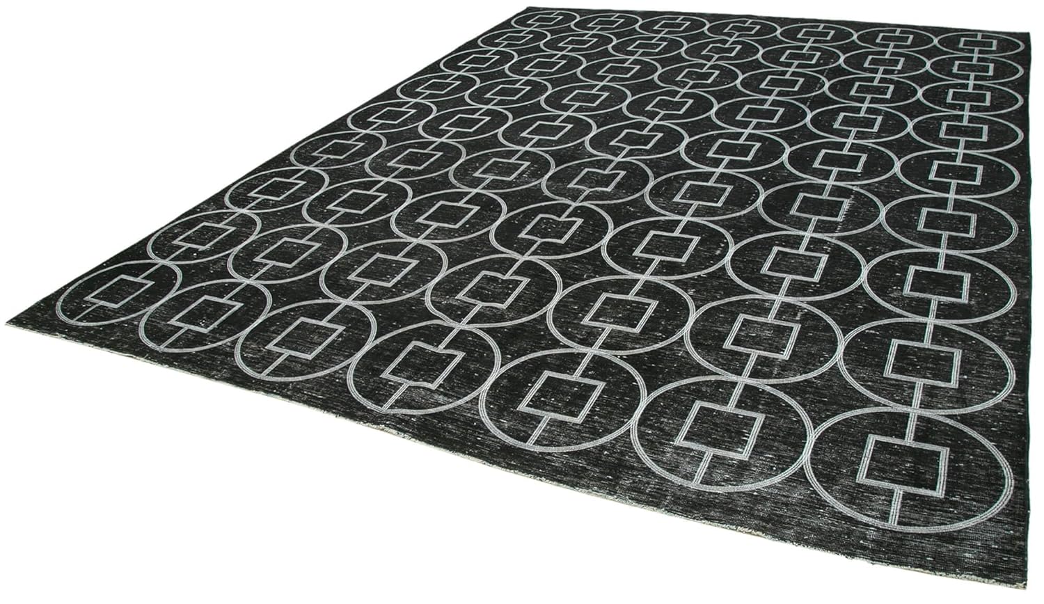 99 x 124 - 296 x 376 Cm Geometric Carpet Black Geometric Bohemian Wool Cotton Handmade Handknotted Vintage