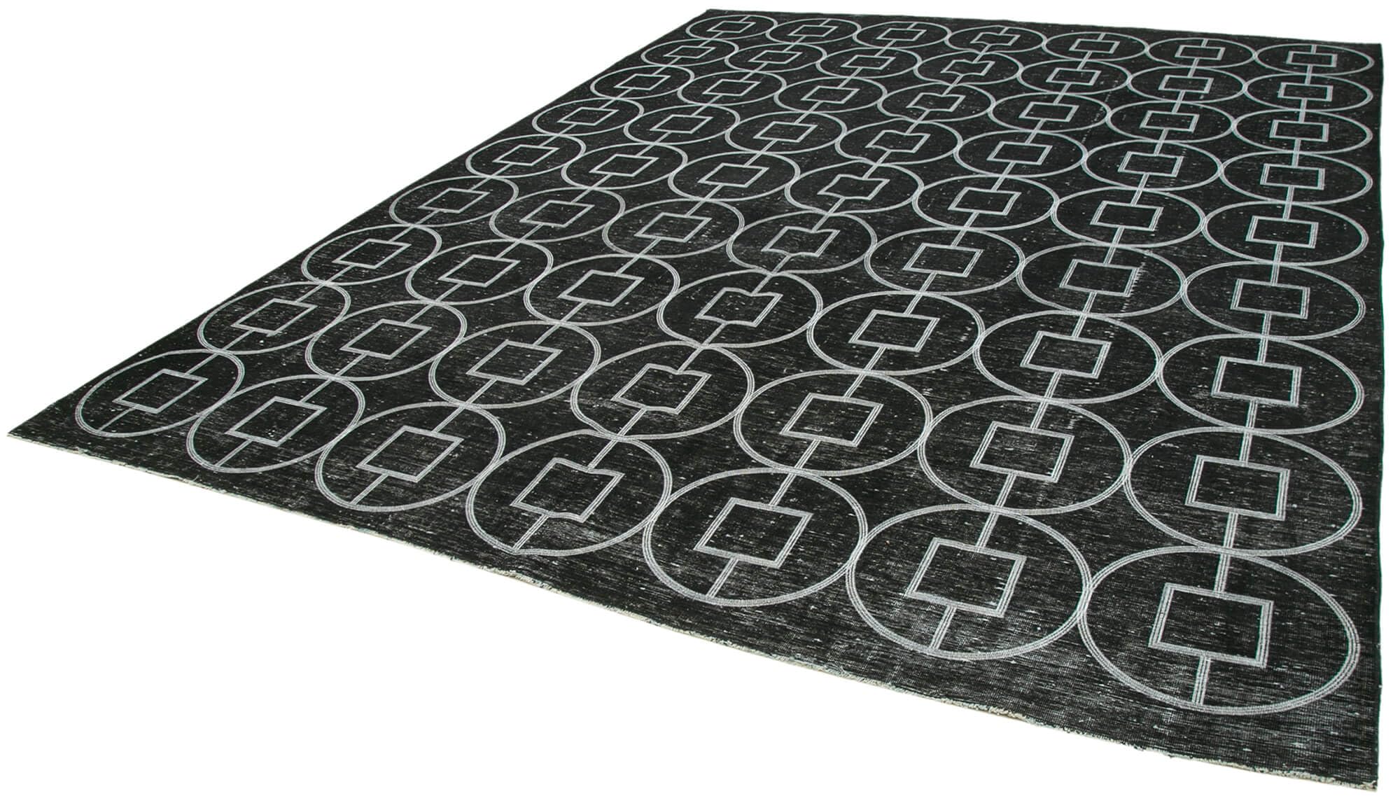 99 x 124 - 296 x 376 Cm Geometric Carpet Black Geometric Bohemian Wool Cotton Handmade Handknotted Vintage