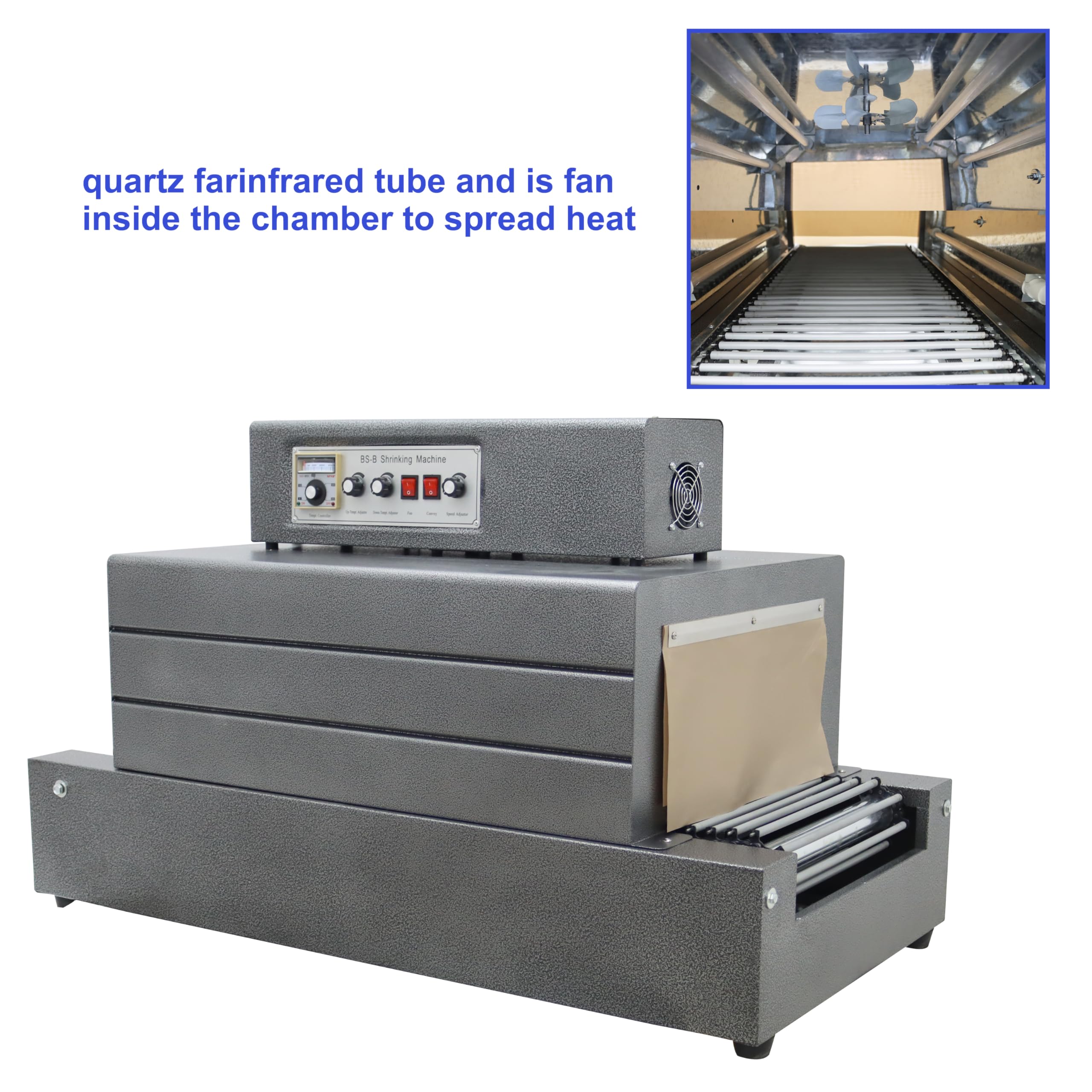 TECHTONGDA Thermal Shrink Wrap Machine Heat Tunnel Packaging for POF PVC 16X8inch Shrink Size 220V Chain Type