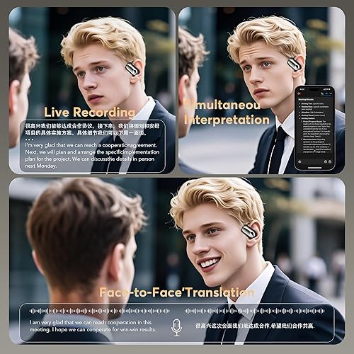 Miniatura 4 de Auriculares de traducción en vivo con IA en 168 idiomas, modo inteligente 4 en 1, Bluetooth 5.4, pantalla táctil, traductor de auriculares en tiempo