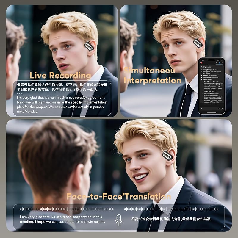 168 Languages AI Translation Earbuds, Bluetooth 5.4 Headphones Translator, 4-in-1 Smart Mode Touch Screen Real-Time Earphones Fit iOS and Android Ideal for Travel Business Learning, Gun Black image 3
