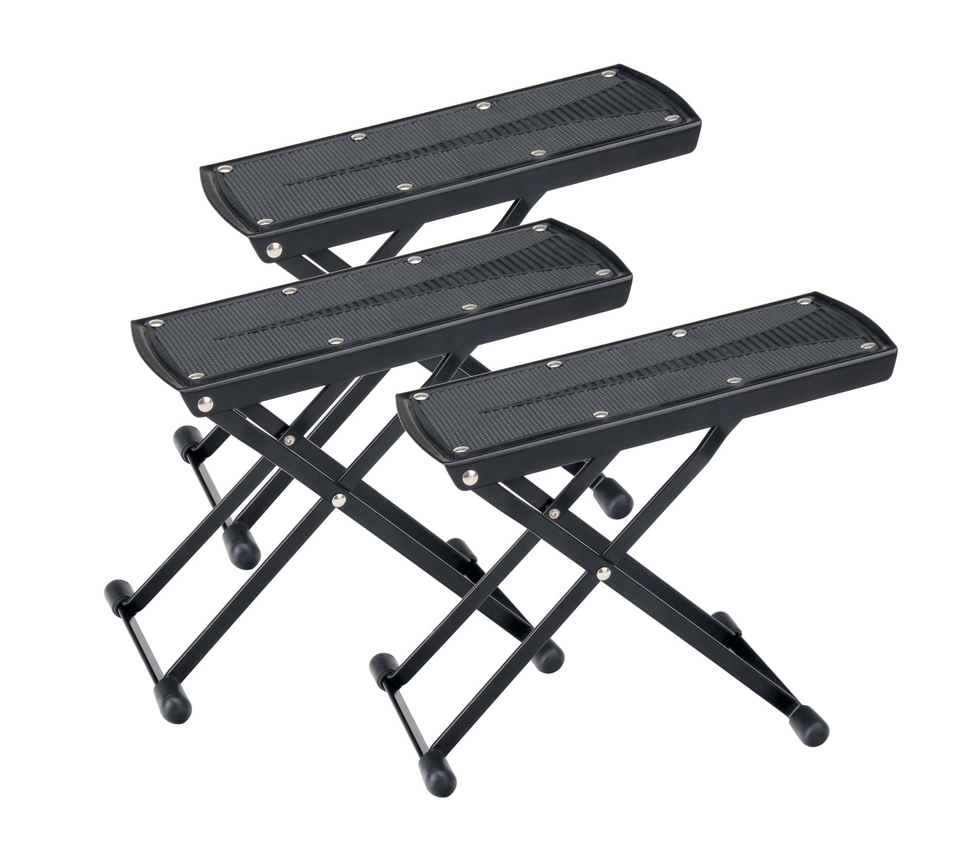 3x SET Rocktile Gitarrenfußbank (Metall, 6fach höhenverstellbar, für Kinder und Erwachsene, universeller Fußstuhl für Gitarren, robust, zusammenklappbar) schwarz