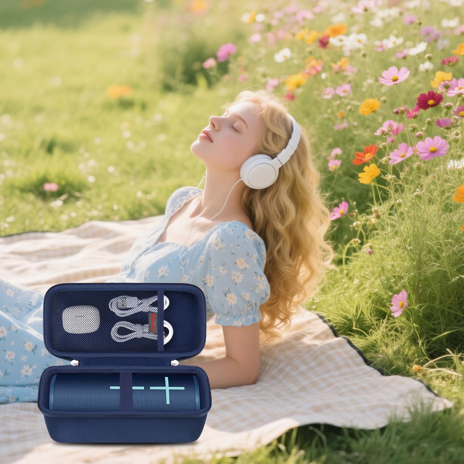 Elonbo Carrying Case ​for Ultimate Ears MEGABOOM 4/3 Portable Waterproof Bluetooth Speaker, MEGABOOM 4 Wireless Speaker Travel Storage Cover, Extra Mesh Pocket Fits Charging Cable, Blue - Image 7