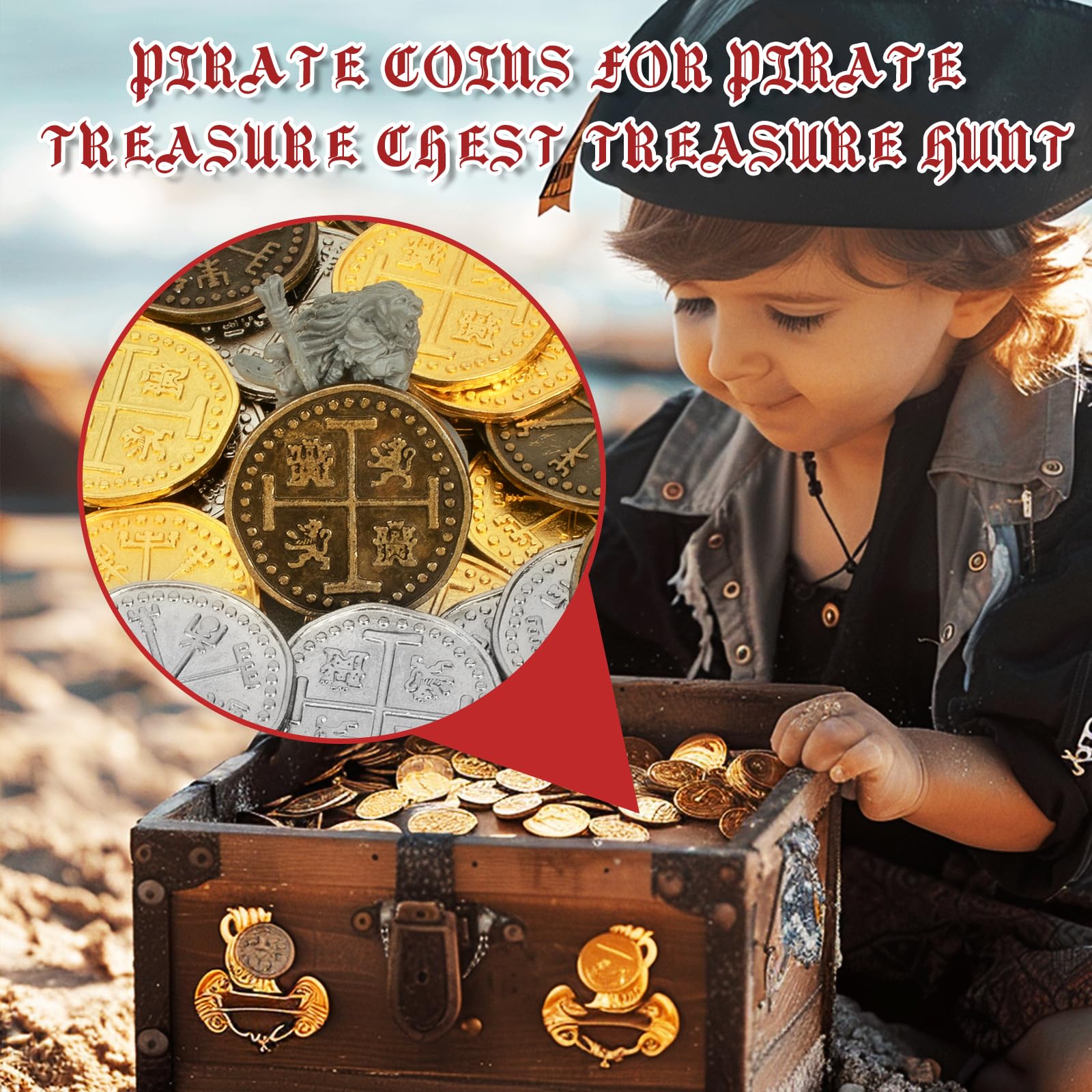 Byhoo 100 Pcs Metallo Pirata Token Set Monete Set Realistico Tesoro Spagnolo Monete per Pirati Scrigno del Tesoro Caccia del Tesoro Cosplay Giocattoli Da Tavolo