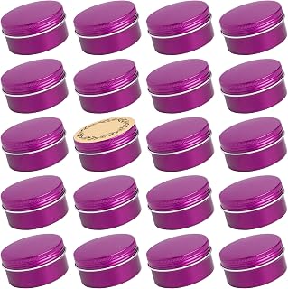 24 Pack 3oz Screw Top Aluminum Tin Jars with Screw Lids and Blank Labels - Refillable 90ml Metal Containers for Lip Balms, Candles, Salves, Spices, Crafts (Purple)