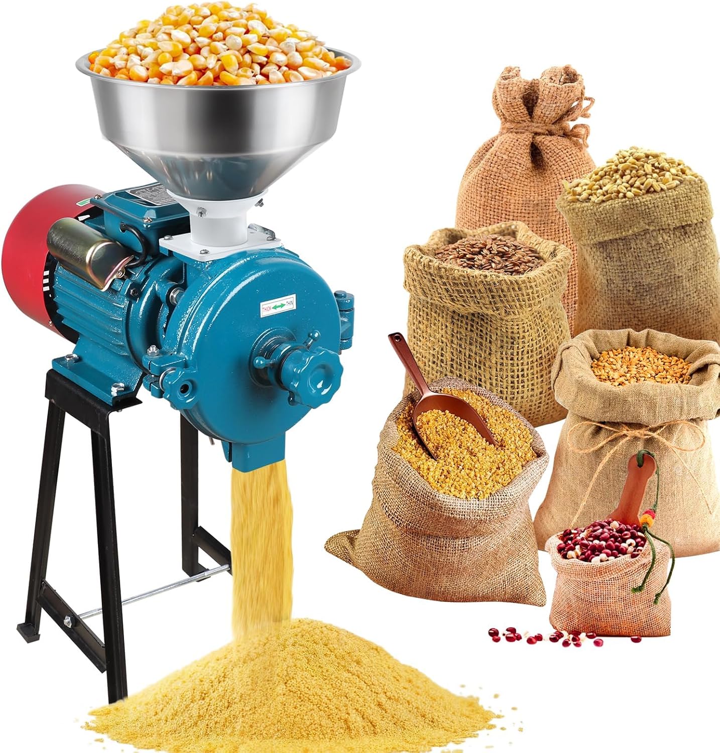 Electric Grain Mill - Cereals Grinder, Corn Mill, 3000W/220V Heavy Duty Commercial Grain Grinder Machine, Wheat Feed Flour Mill with Funnel, Dry Mill for Grain Corn Rice Herbs Pepper