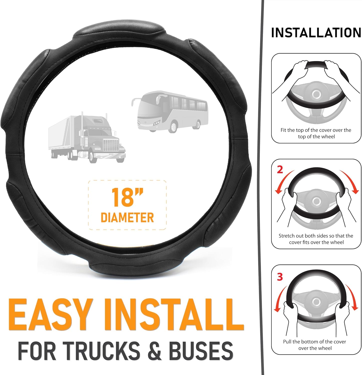 Goodyear Bus and Truck Steering Wheel Cover (18 INCHES) – Semi Truck, Vegan Leather Grip, Non-Slip, Comfortable, Heavy-Duty Protection Steering Wheel Cover
