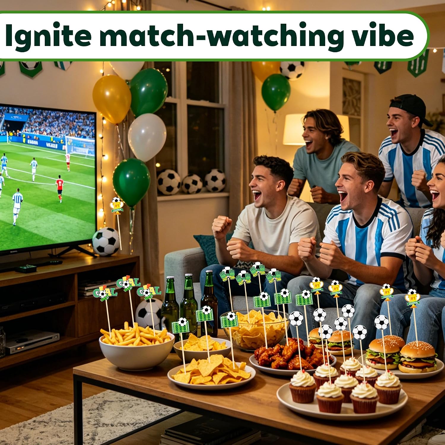 NUMONE 100Pcs World Soccer Cup Cocktail Picks, Soccer Ball Toothpick Skewers for Appetizer Charcuterie, 2026 Champions League Game Day Birthday Sports Party Decorations