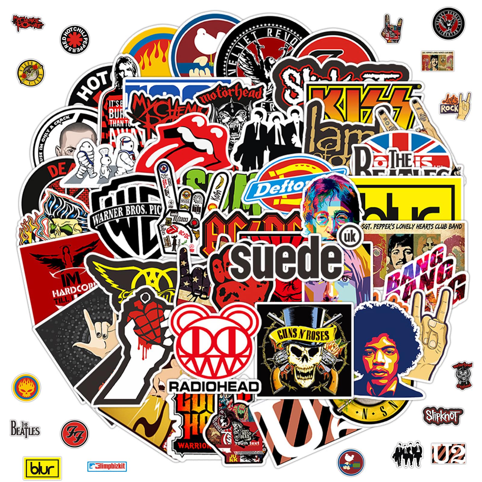 Autocollants Motifs Rock Personnalisation 100Pcs Autocollants Rock Band, Stickers Groupe, Autocollant Enfant, Vinyle Gommettes, Stickers Stickers PVC Décoration Skate Valise