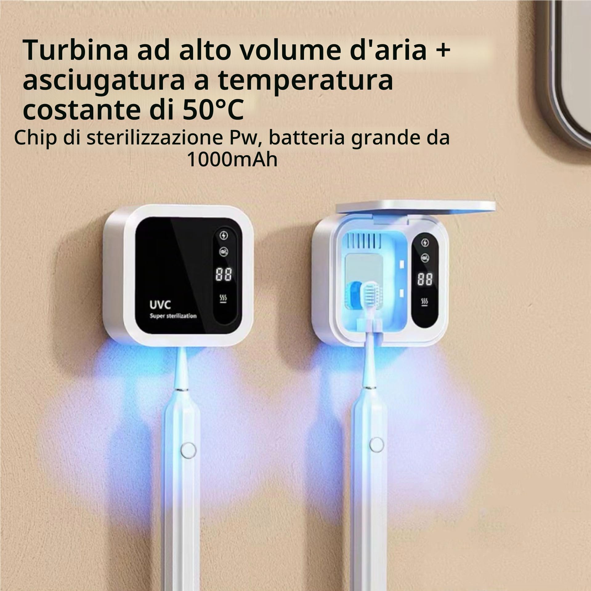 Porta Spazzolino UV Sterilizzatore,Winnes Organizer per Sterilizzatore per Spazzolini Elettrici-Doppia modalità,Portaspazzolino da Bagno Montato a Parete per Anziani&Bambino,Familiare,viaggi uso