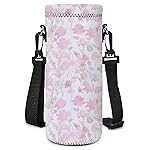 AUPET Water Bottle Bag Carrier,24oz/32oz Insulated Neoprene bottle Sling Holder Case Pouch Cover for 1000ML/750ML Bottles with Shoulder Strap for walking (Soft-hued Floral, 1000ML)