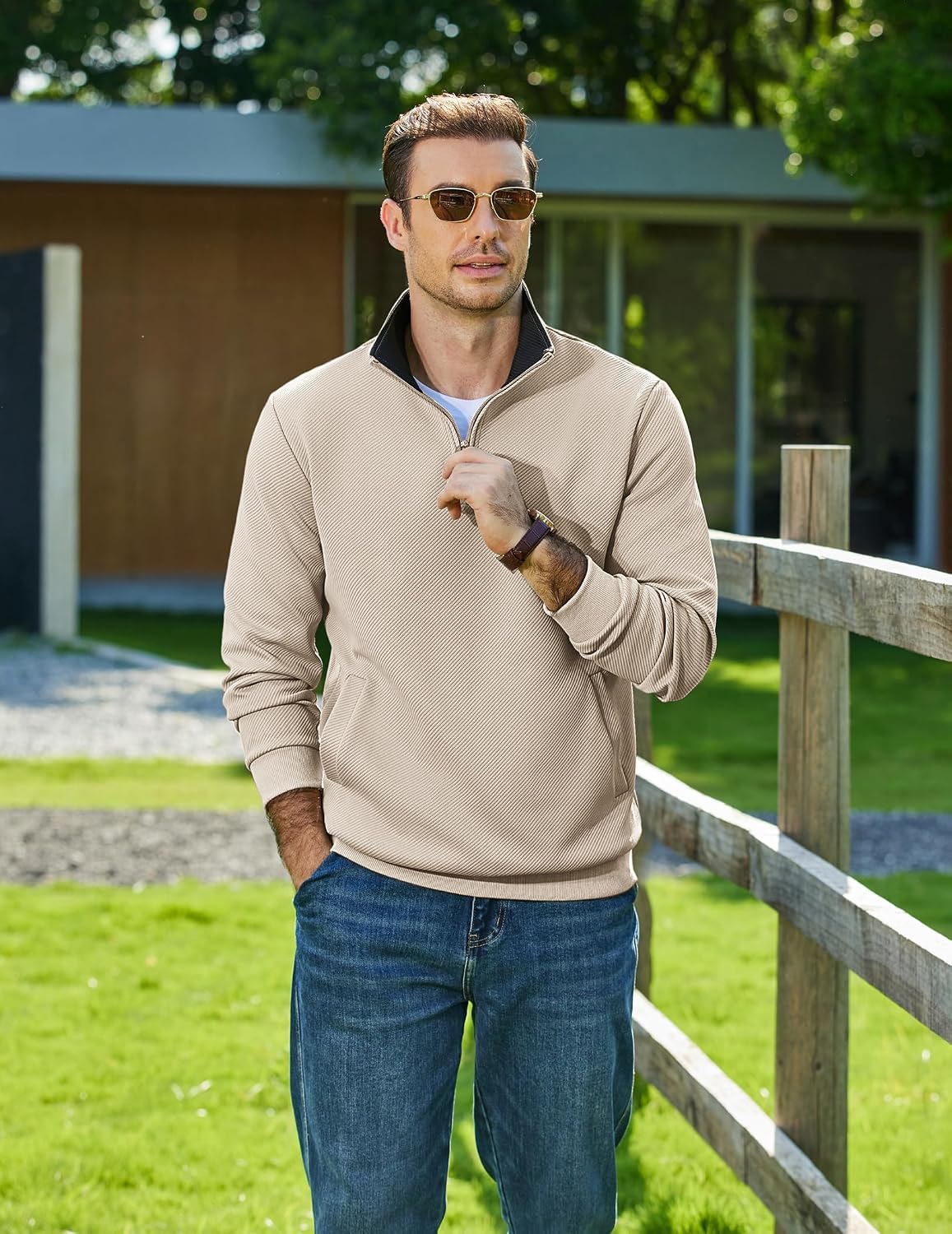 COOFANDY Mens Quarter Zip Pullover Sweatshirts Casual Mock Neck Sweater image 2