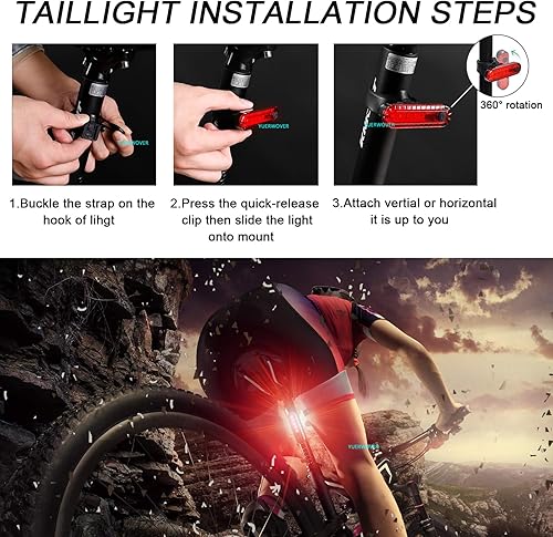 Miniatura 4 de Paquete de 2 luces traseras de bicicleta recargables USB-C para montar de noche, luces traseras de bicicleta, luces delanteras y traseras de