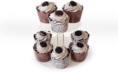 Miniatura 8 de Envoltorios para cupcakes de grano de madera, 48 piezas, envoltorios de cupcakes marrones, envoltorios de cupcakes temáticos de bosque, decoraciones