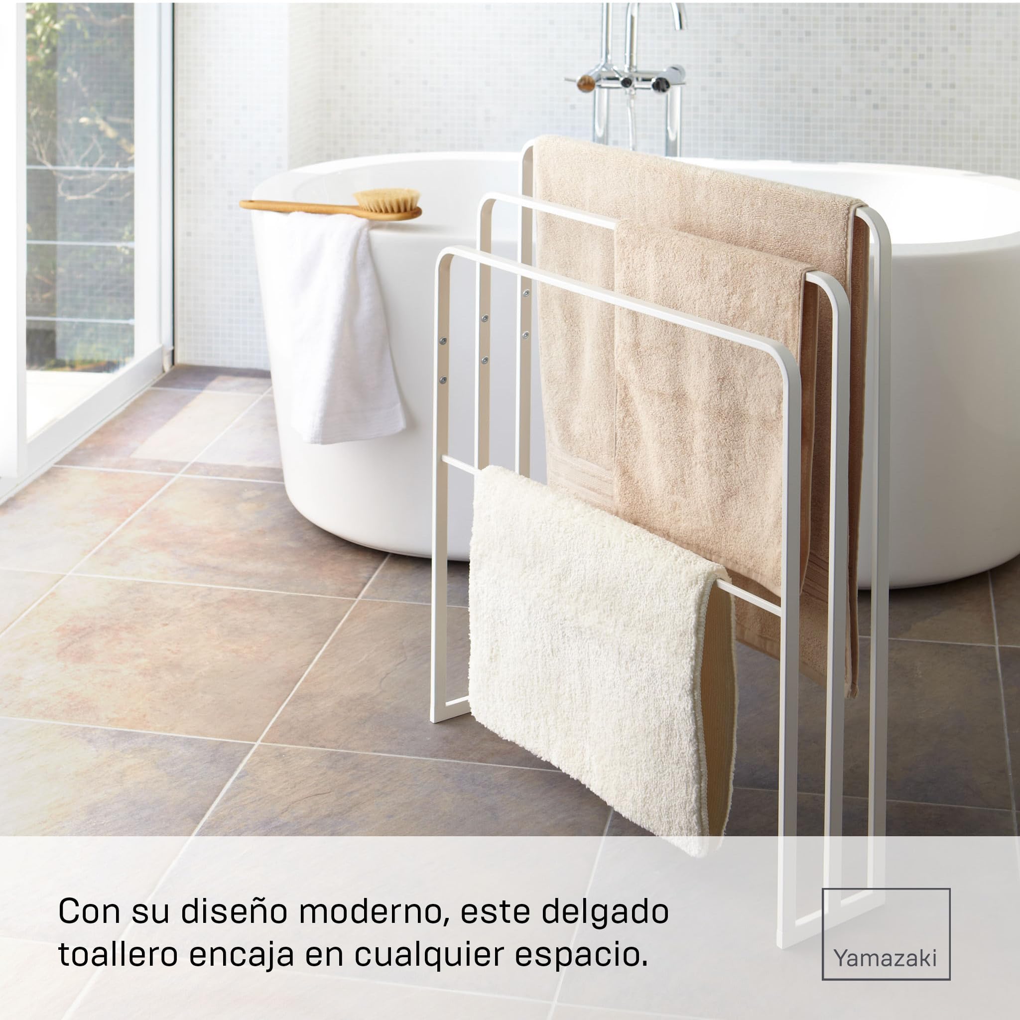 Yamazaki 4979 Tower Colgador De Toallas De Baño con 3 Barras, Blanco, Acero, diseño Minimalista, 70 x 14 x 81 cm (L x An x Al)