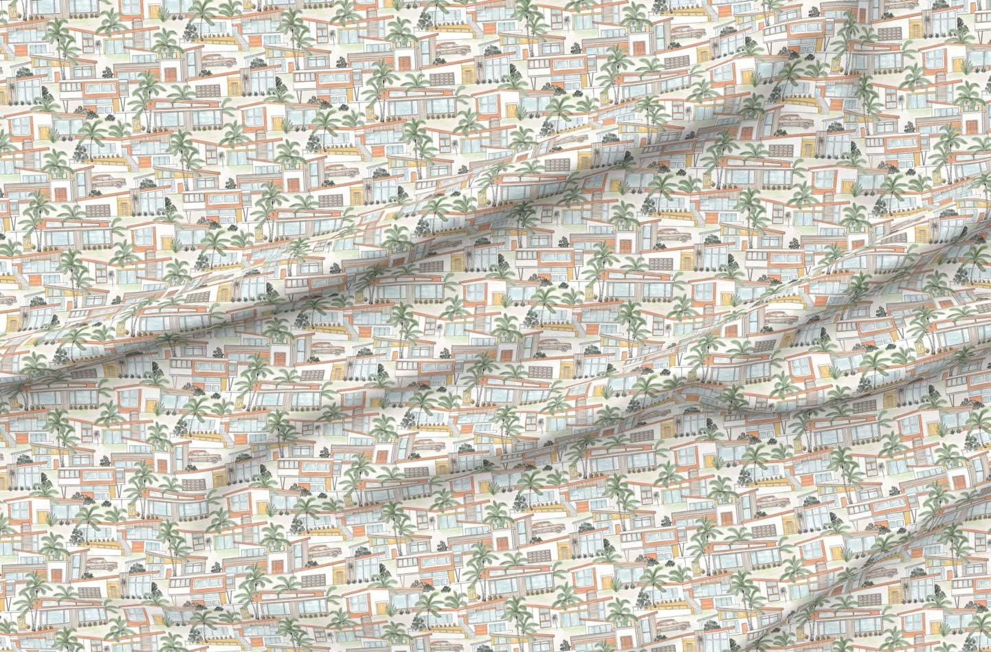 Spoonflower Fabric - Midcentury Architecture Vintage Retro Palm Springs Printed on Satin Fabric Fat Quarter - Sewing Lining Apparel Fashion Blankets Decor