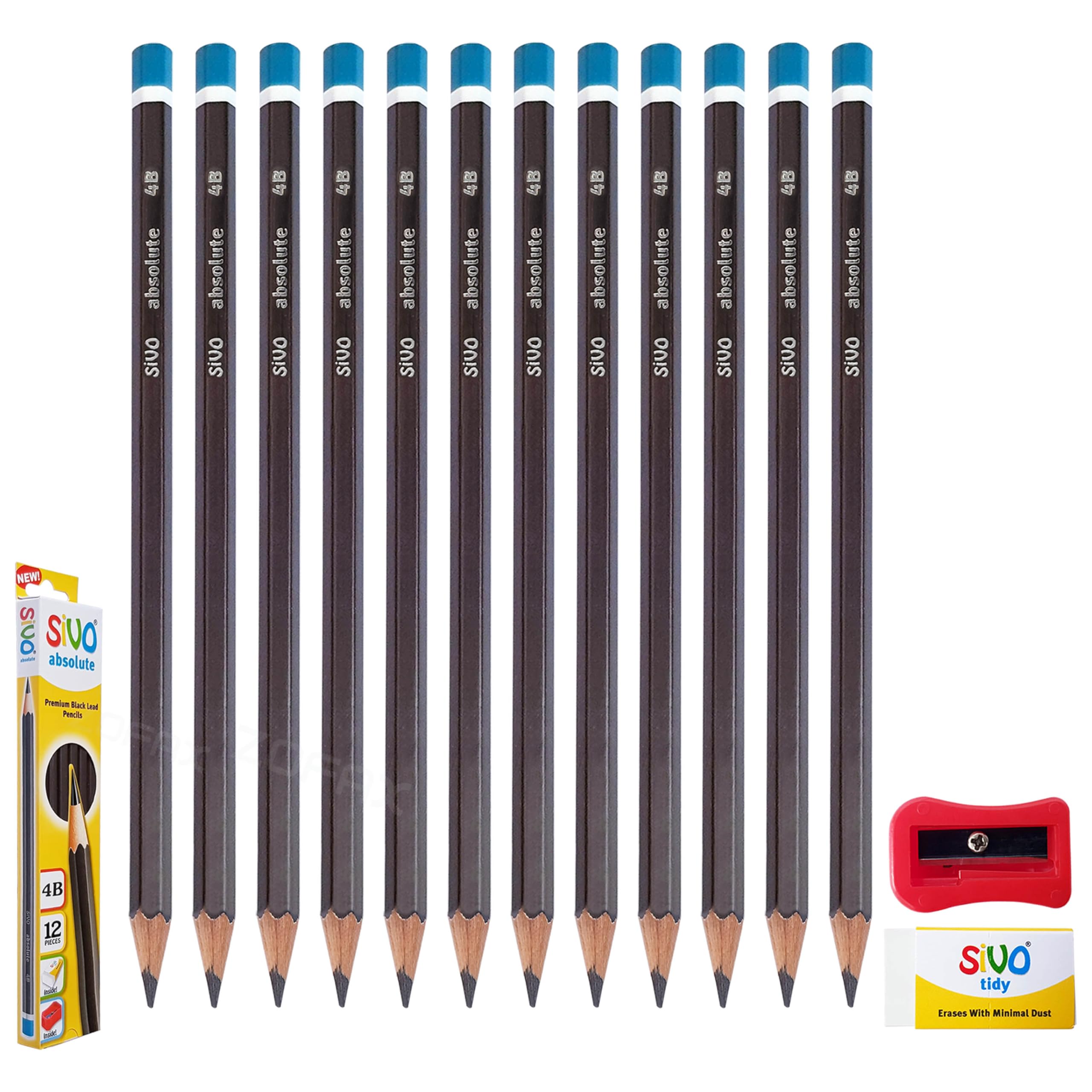 SIVO Absolute Graphite Drawing Pencils, 4B Graded, Pack of 12, Professional Artists Sketching Pencils, Perfect for Sketch Shade Write Tone Draft Draw