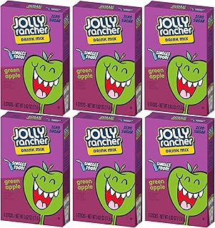SINGLES TO GO! Jolly Rancher Green Apple, 6 cajas con 6 paquetes cada una, 36 porciones en total
