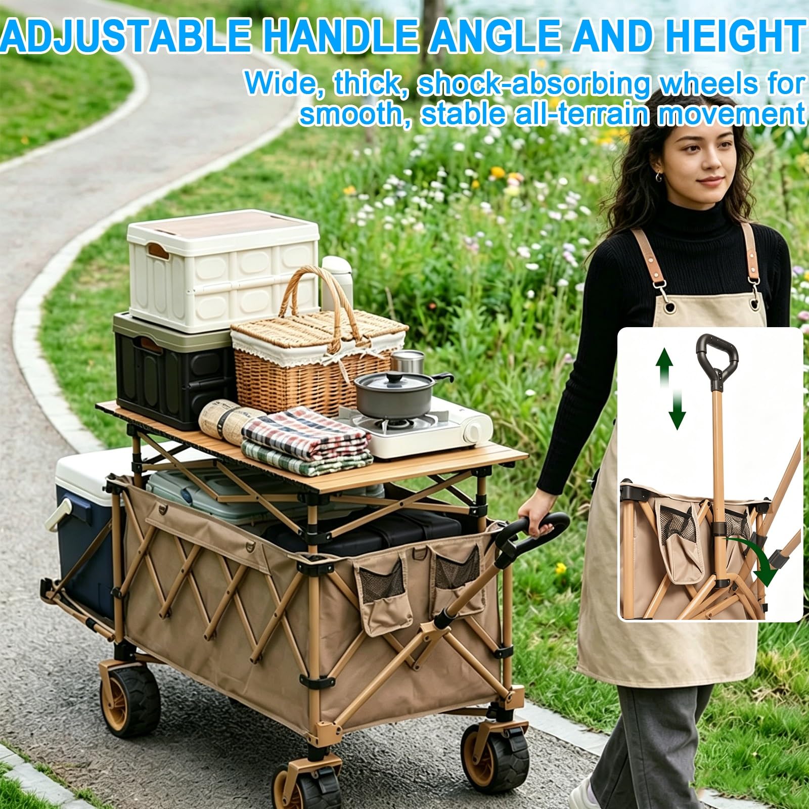 Carrito de Vendedor Portátil con Capacidad de Carga de 250 Kg, Estructura de Acero Al Carbono, Ruedas Todoterreno, Carro de Venta Móvil, para Puestos Agrícolas a Pie de Carretera, Mercados(Green)