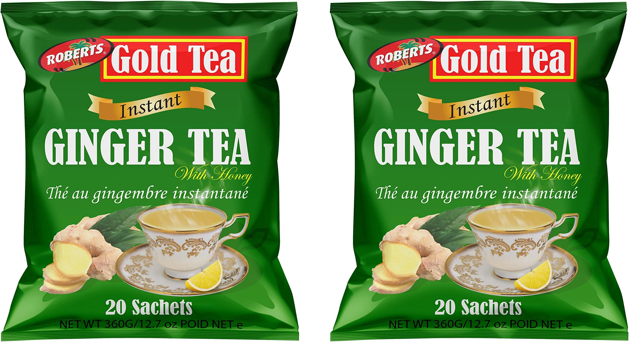 (Pack of 2) Gold Tea Instant Ginger Tea with Honey 360g (20 Sachets)