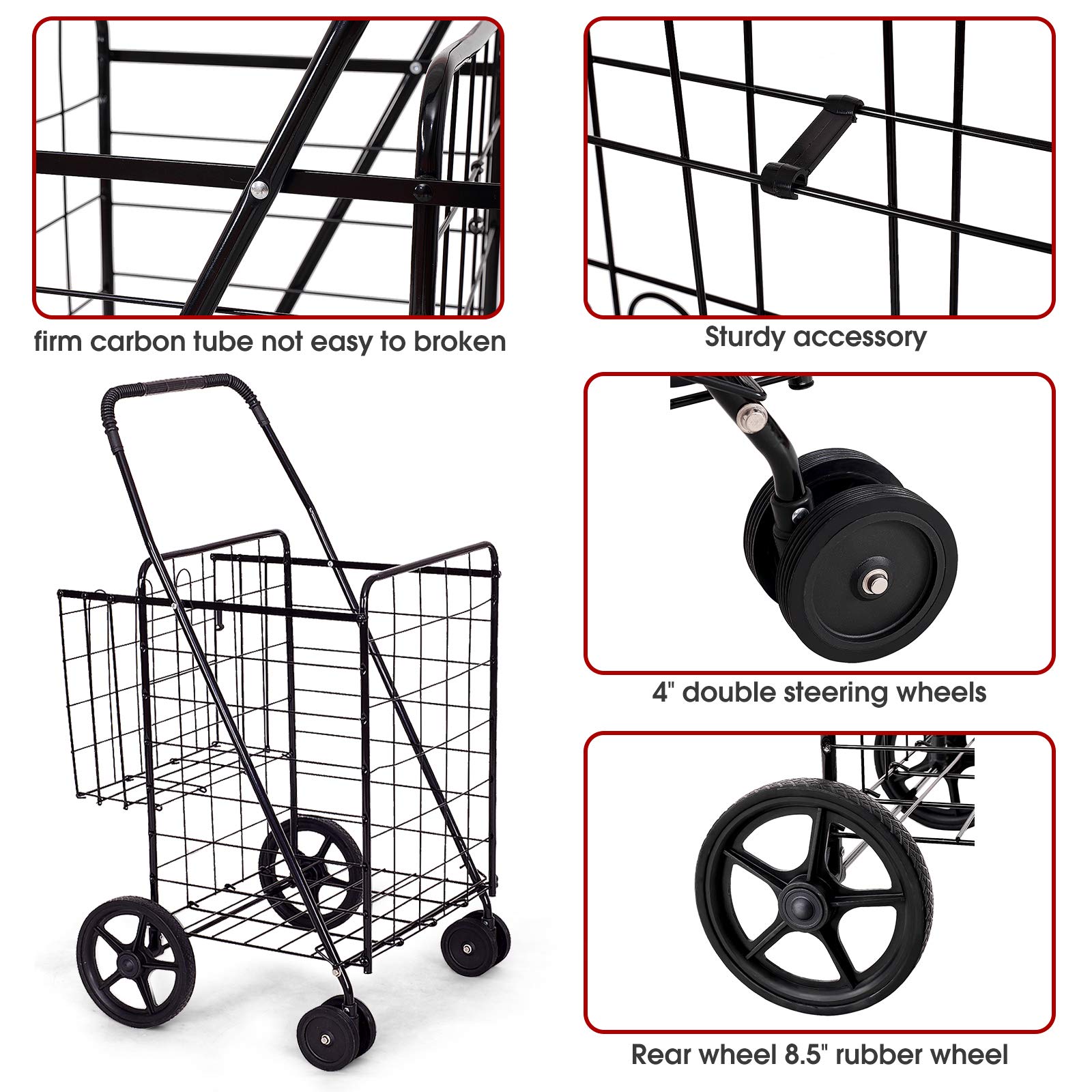 LIMOS 65L Foldable Utility Rolling Shopping Cart,Heavy Duty Rolling