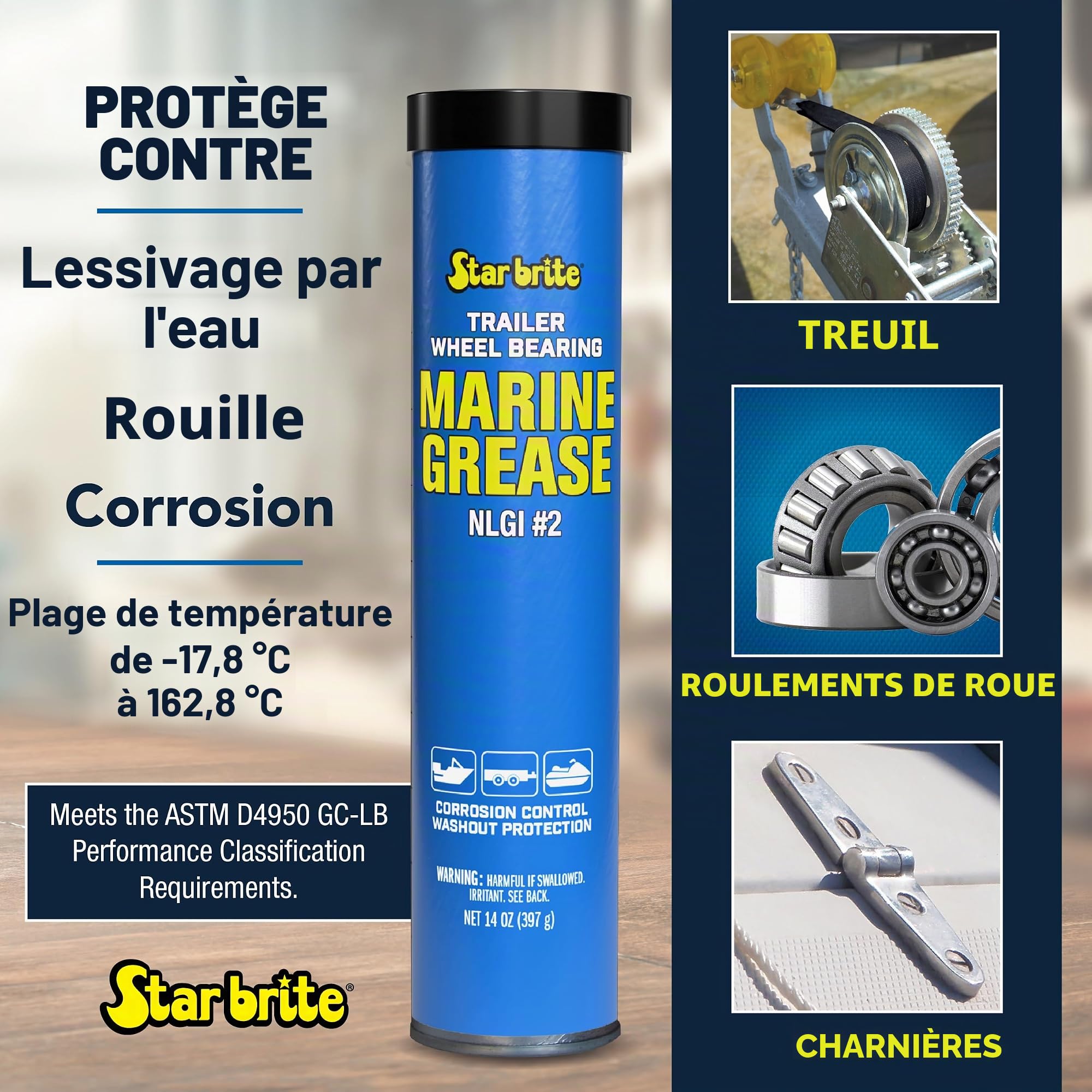 STAR BRITE Graisse Marine - NLGI #2 - Protège contre le Lessivage, la Rouille, la Corrosion et l'usure des Roulements de Roue, des Treuils, des Pompes, des Écoutilles de Bateau et plus encore