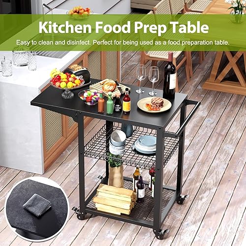 Miniatura 5 de inkmin Mesa de carrito para horno de pizza, carrito de parrilla al aire libre, carrito de parrilla de barbacoa movible, soporte de mesa de cocina
