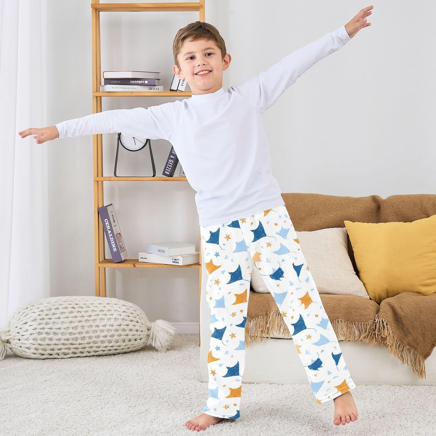 visesunny Cute Starfish Manta Rays Boys Pants for Kids Fleece Bottoms Long Jogger Pants Trousers with Pockets Size 6-14Y