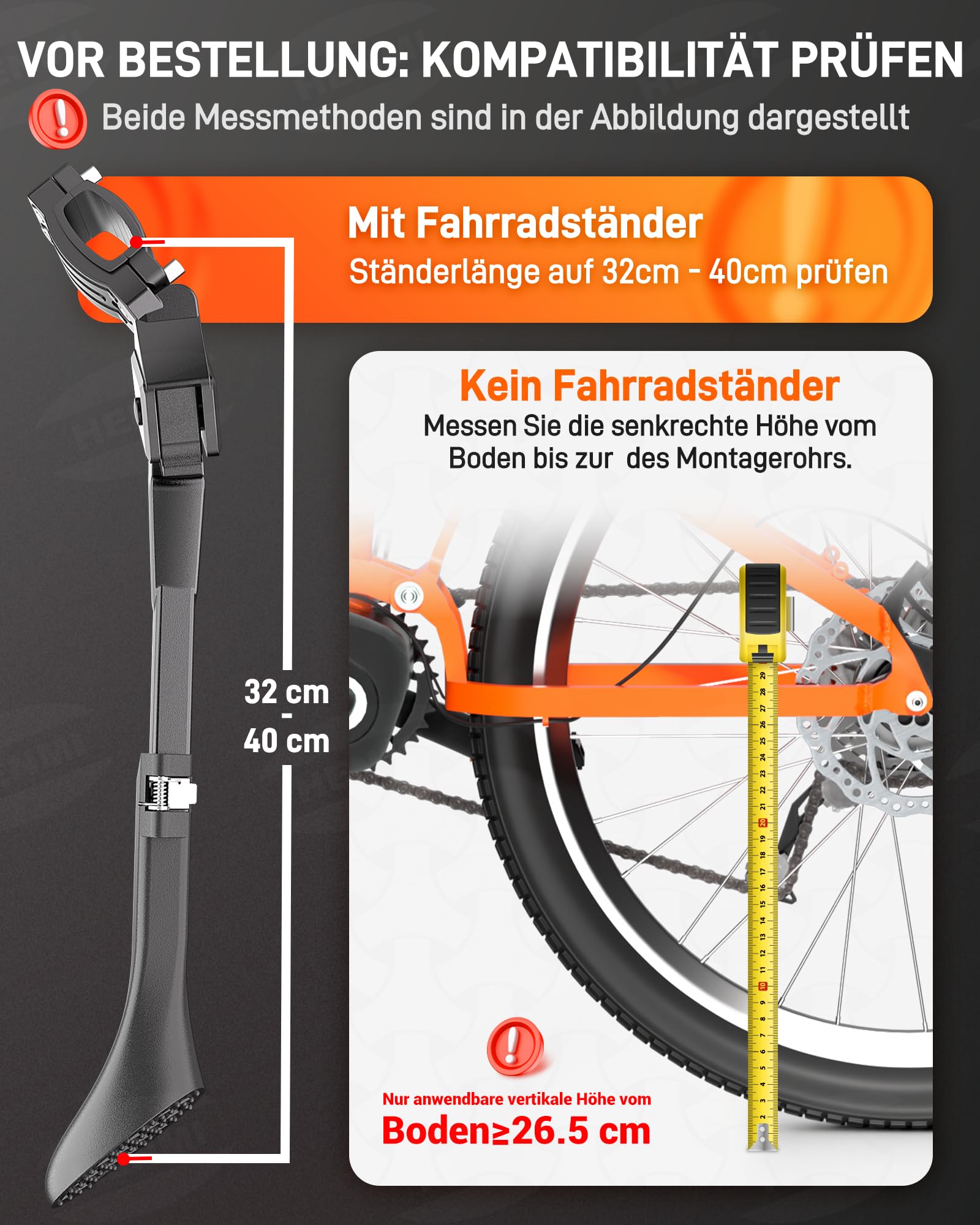 HENMI Leichter Magnesium Fahrradständer 24-28 Zoll, Höhenverstellbarer Seitenständer für Mountainbike, Trekkingrad, Cityrad & Pendlerfahrräder (Nicht für runde/rautenförmige Rahmen)