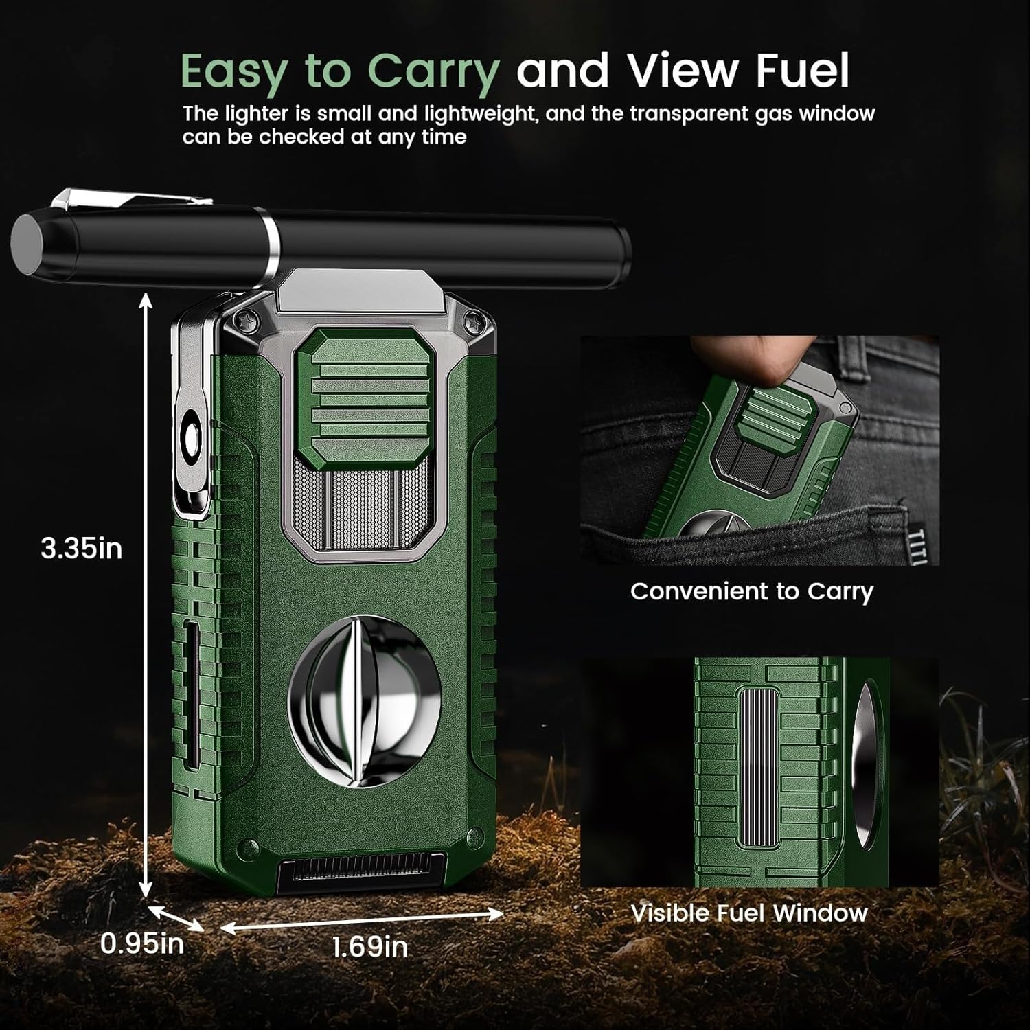 Multifunctional and Convenient 5 in 1 Torch Lighter with V-Cutter, Hole Punch Holder, can be Given as a Gift to Your Boyfriend (Fuel not Included)(Silver)