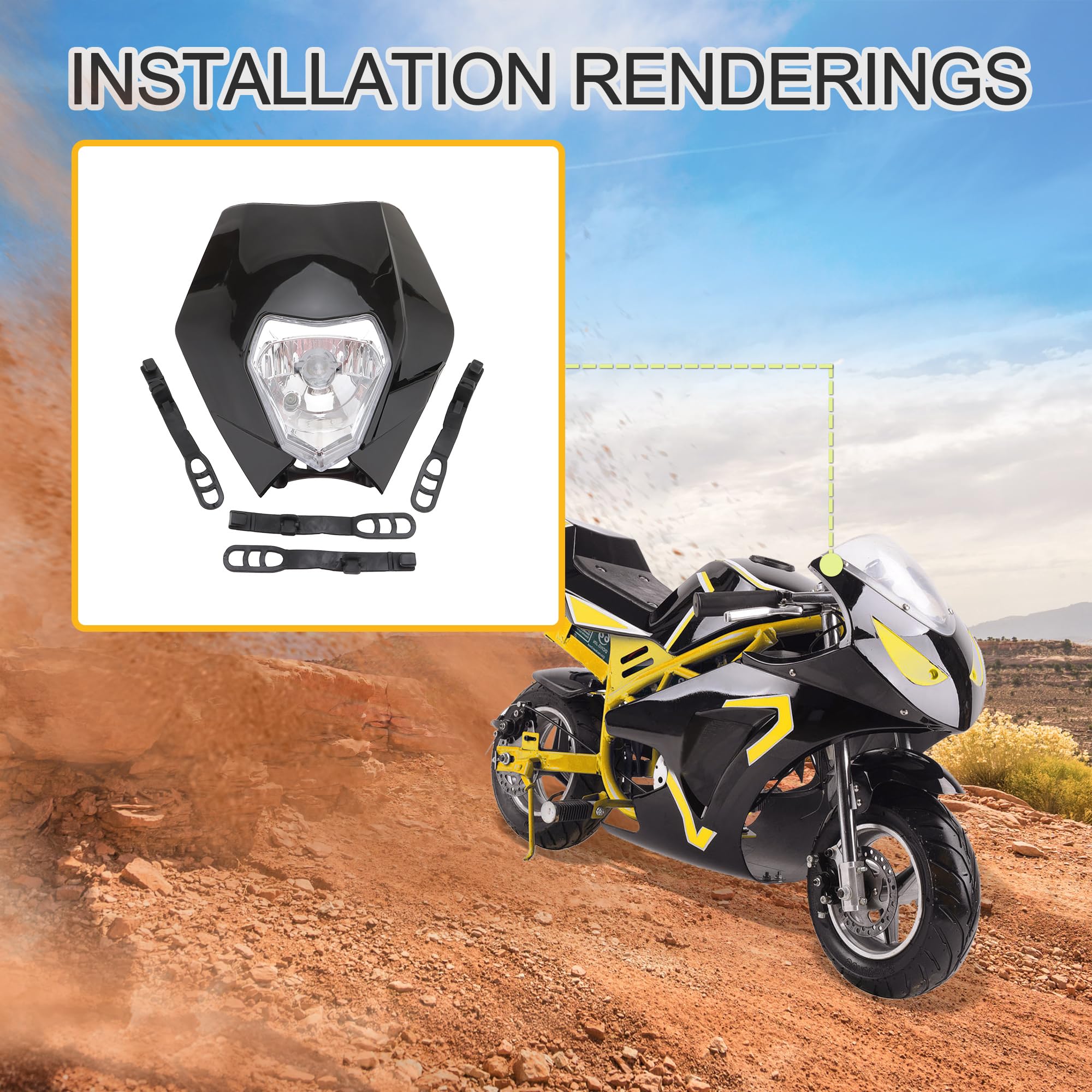 GOOFIT Schwarz 12V 35W Super moto Halogen Scheinwerfer Anzeige Verkleidung Lampenschirm Ersatz für Dirt Bike Moter Pocket Bike
