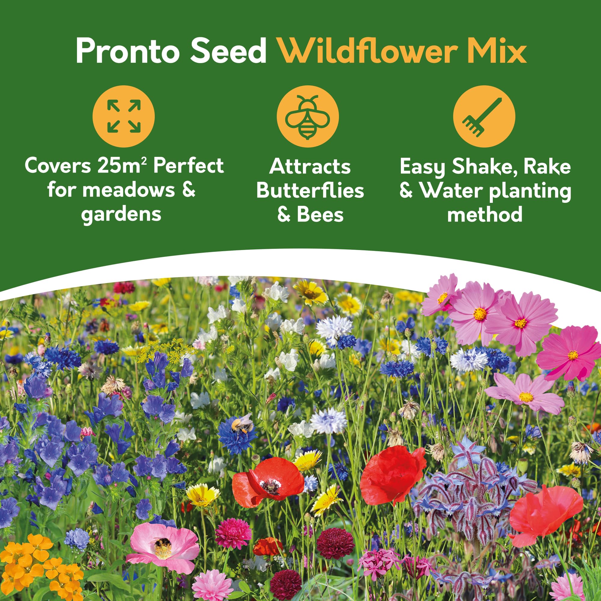 Pronto Seed Wild Flowers Seeds - UK Mixed Variety Pack - Selected Wildflower Seed Mix for Garden & Meadow Areas - Native British Blooms, Covers 25m2 (Meadow Garden) — view 3