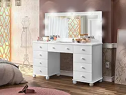 Penteadeira Camarim 9 Gavetas Led Espelho Corredica Telescop