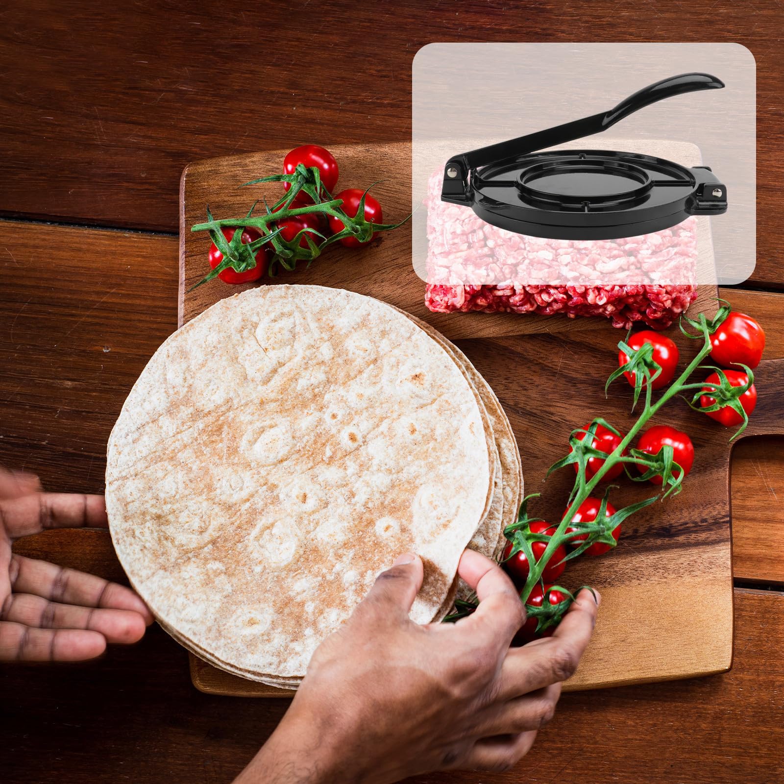 Prensa para Tortillas de Aluminio Plata de 20cm Plegable