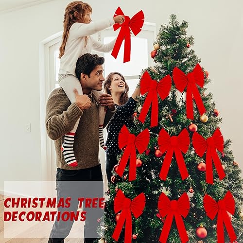 Miniatura 3 de Hoteam 24 lazos grandes de terciopelo rojo de Navidad, lazo para colgar en el árbol de Navidad, para decoración de interiores y exteriores,