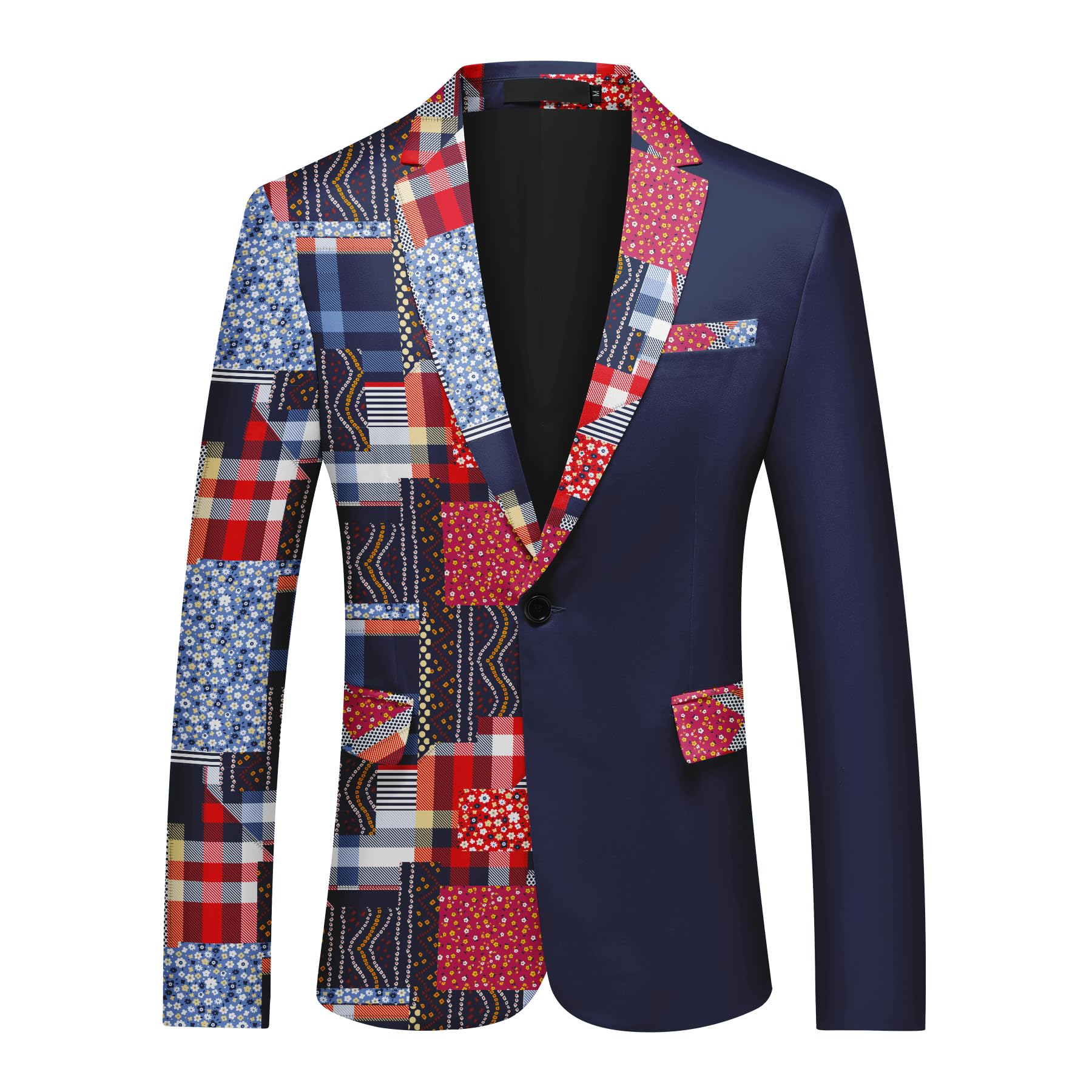 YFFUSHI Blazer Homme à Imprimé Patchwork Slim Fit pour Mariage Soirée | Veste de Costume, Motif Floral, 1 Bouton, Revers Crantés, Loisir, Élégant, Style Sophistiqué