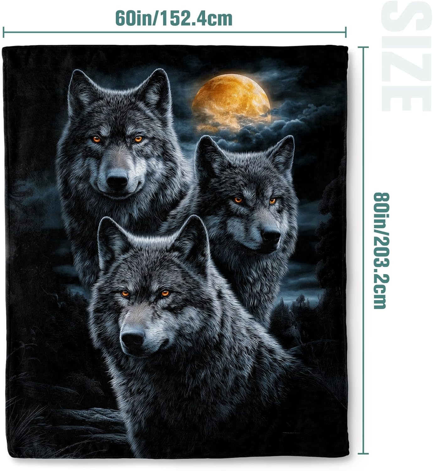 Moonlit Wolf Blanket for Men Soft Throw for Kids & Adults Wolves Under Moonlight Warm Blanket for Bed Couch Gift(60x80 Inch)