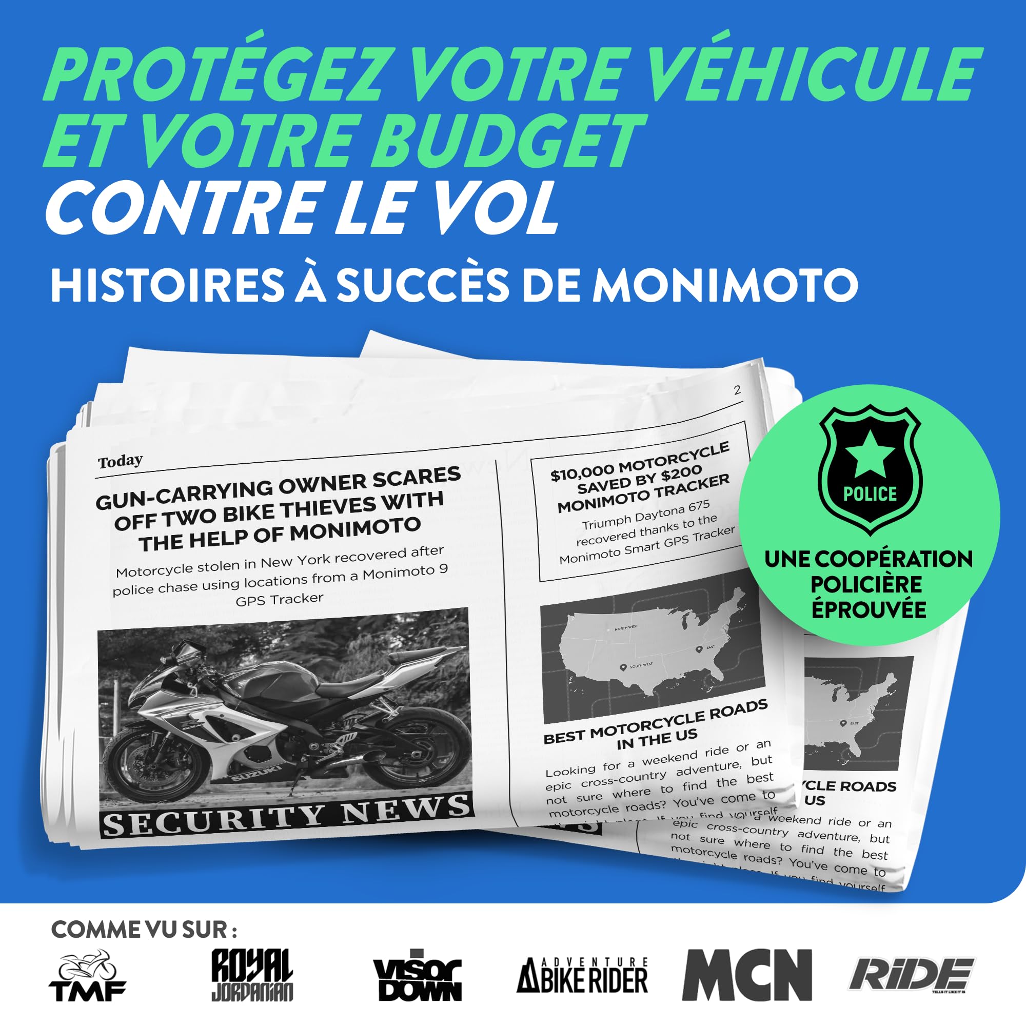 Monimoto 9 Anti-Theft GPS et Tracker d'Alarme - Installation DIY, sans Câblage, Étanche, Couverture Mondiale - pour Véhicules, Motos, Voitures, Vélos, Quads, Moteurs de Bateaux, Caravanes