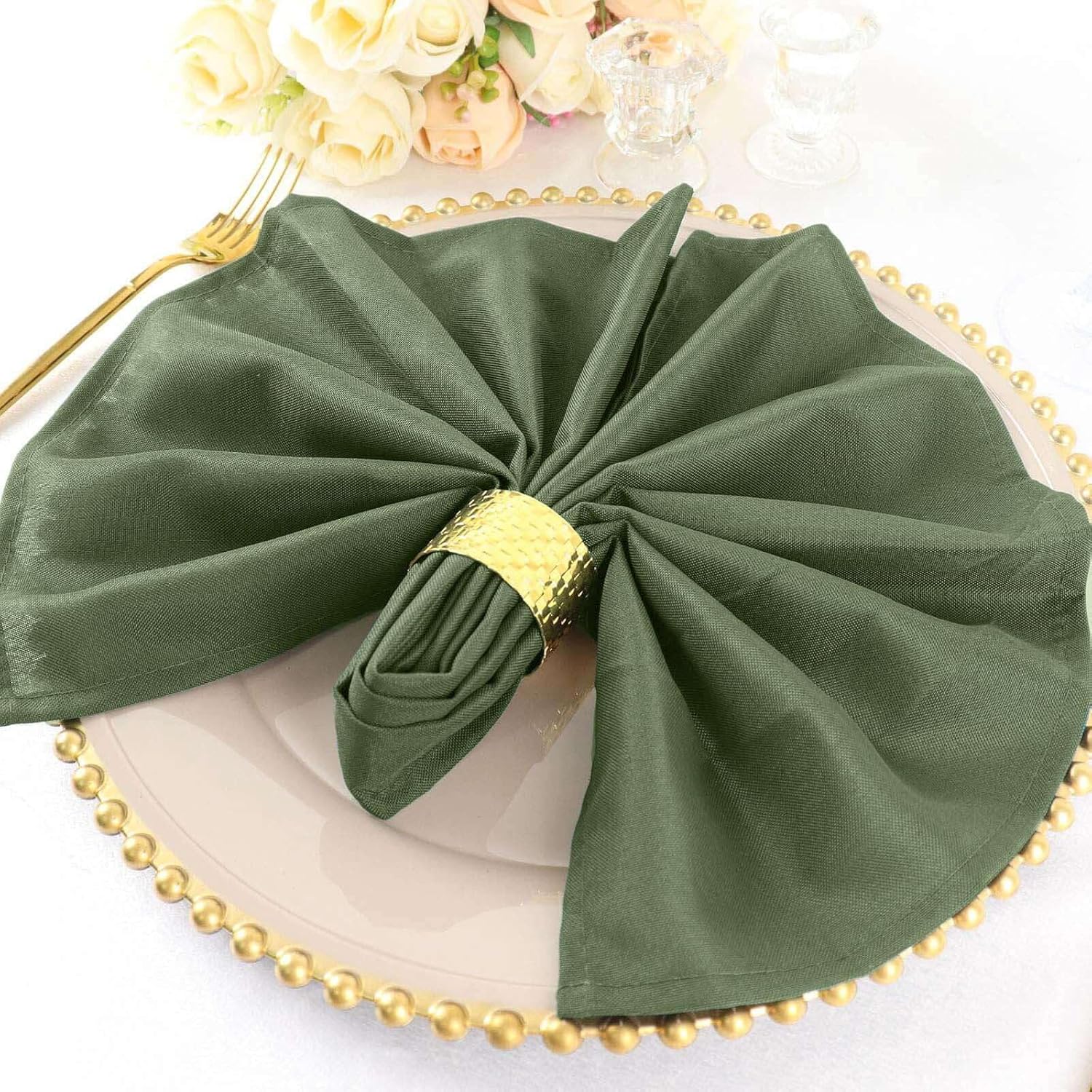 Tableclothsfactory Premium 100 Pack | Olive Green Seamless Cloth Dinner Napkins, Reusable Linen | 20"x20" for Party & Decorations