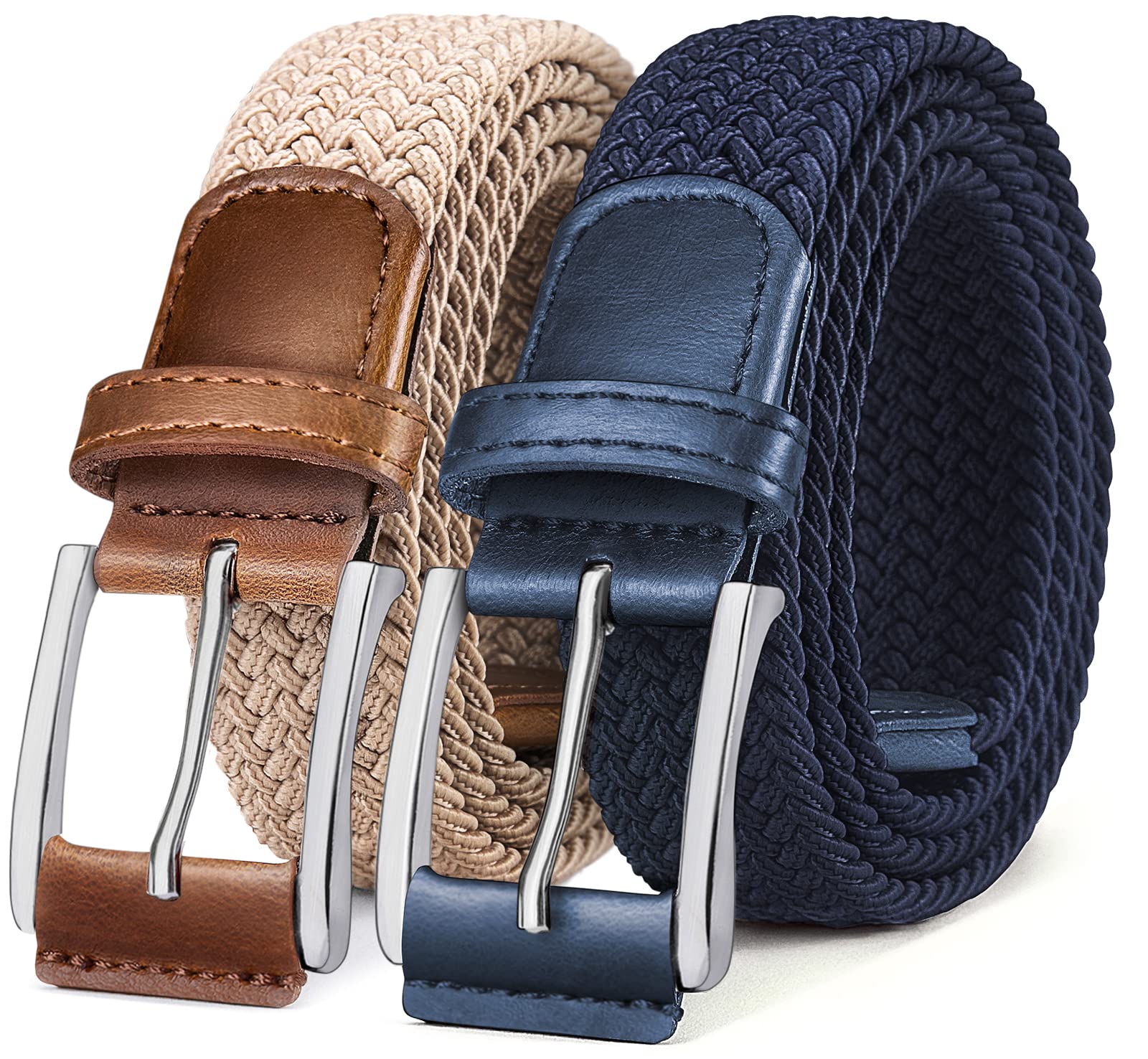BULLIANT Cintura Uomo 2 Pezzi, Cinture Elastica Intrecciata con Fibbia in Lega di Zinco 35mm