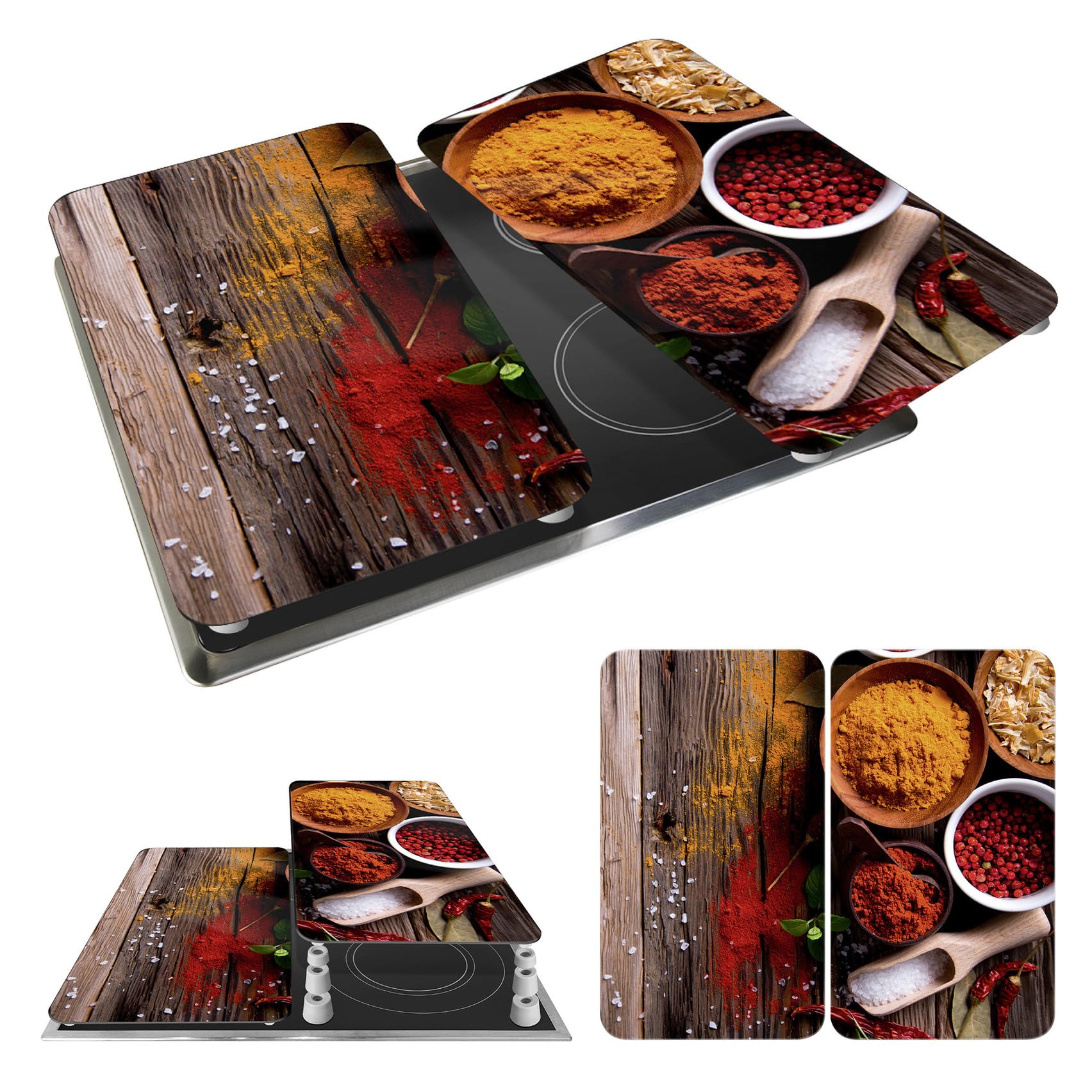 WENKO Placas protectoras para cocina Mod Especias, ajustable en altura para todo tipo de cocinas, tabla de cortar y protector contra salpicaduras, vidrio, 30 x 52 cm, juego de 2