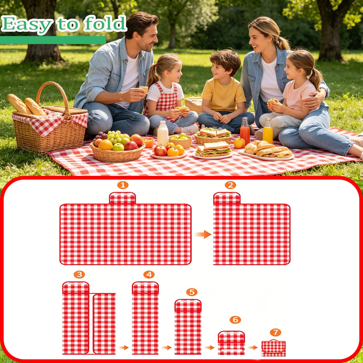 Coperta Pic Nic Impermeabile 200x200cm Rosso Pieghevole XXL per Esterni Campeggio Spiaggia