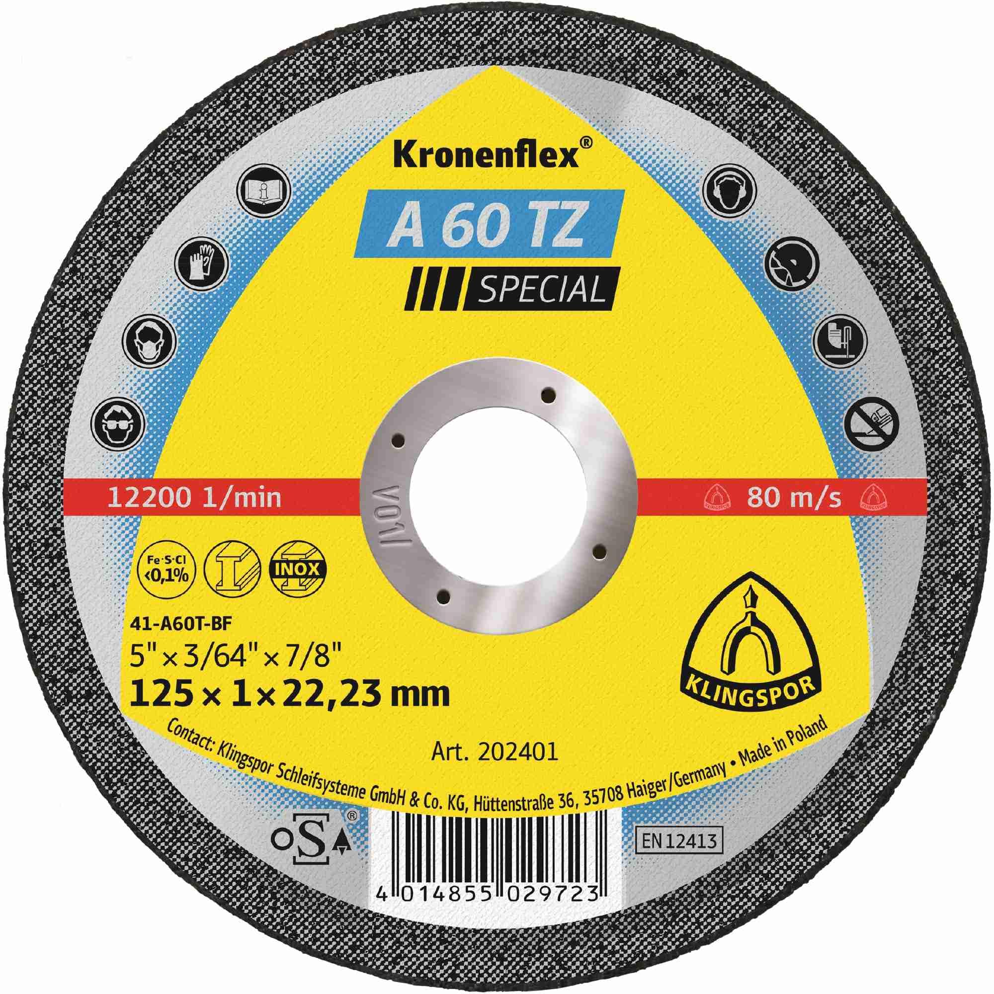 25 x Klingspor A 60 TZ tarcze do cięcia, 100 x 1 x 16 mm, proste