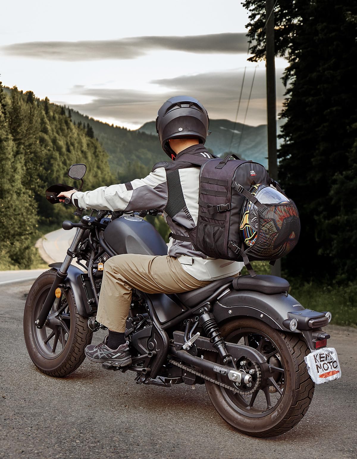 KEMIMOTO Mochila Casco de Moto, Bolsa de 35L con Red Oculta, Soporte Grande para Cascos