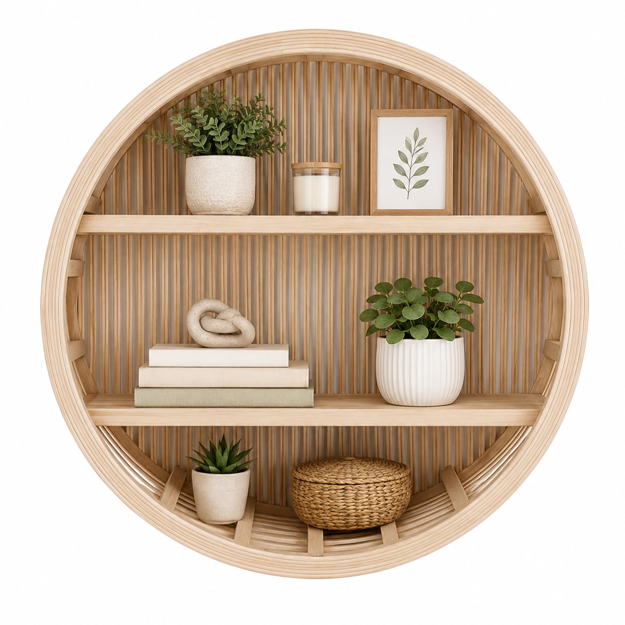 JSWHYBD Estante Redondo de Pared Boho, Organizador Decorativo con baldas